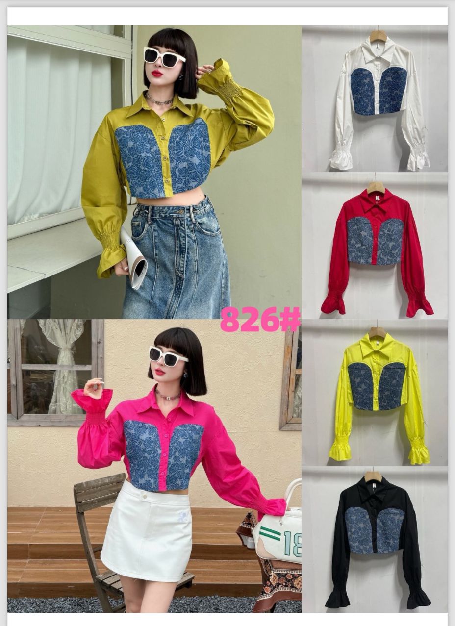 Denim Patchwork Crop Shirt